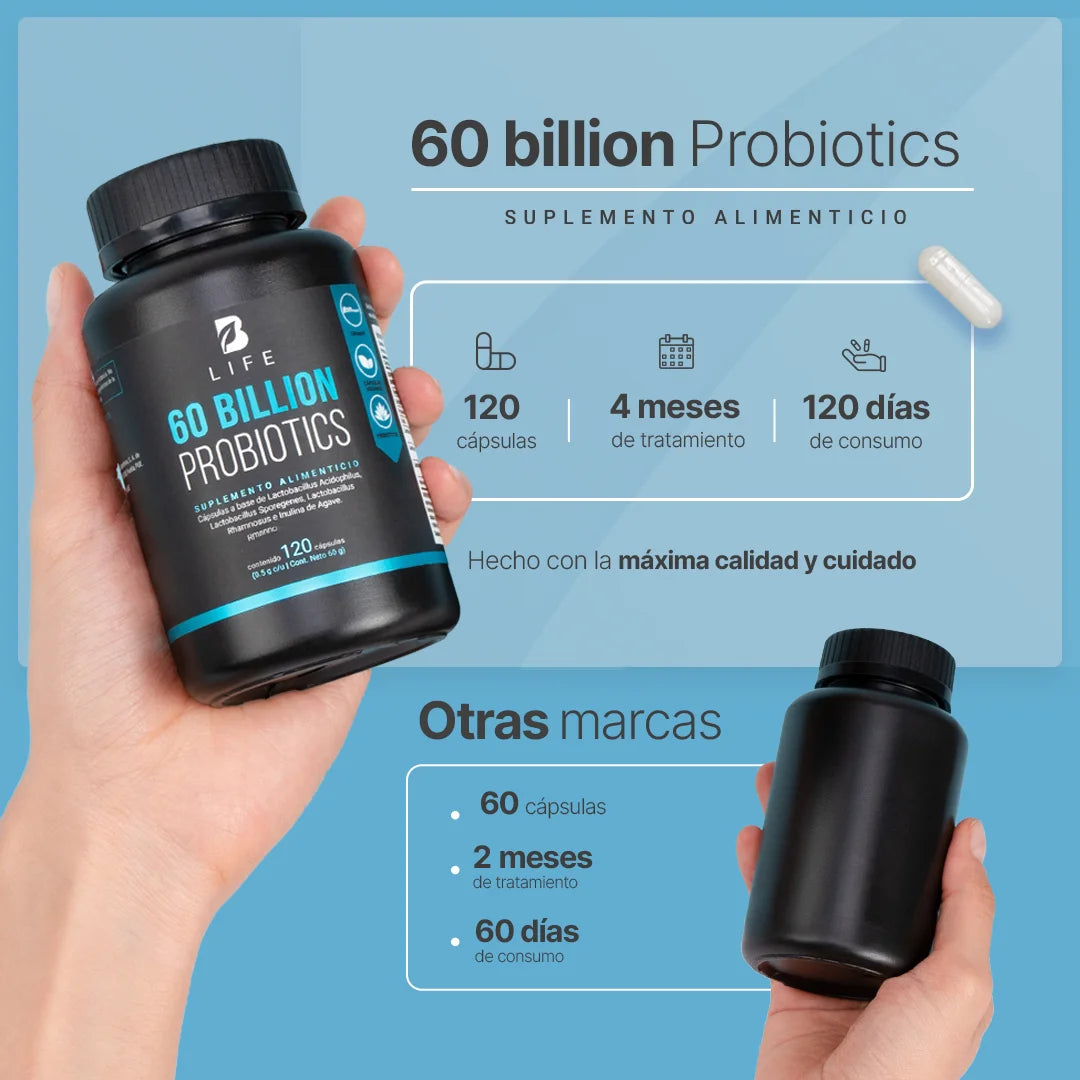 60 Billion Probiotics B Life. Mezcla de Probióticos con Inulina de Agave