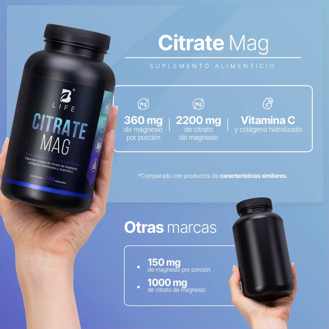 Citrate Mag B Life. Formulación con Citrato de Magnesio, Vitamina C y Colágeno