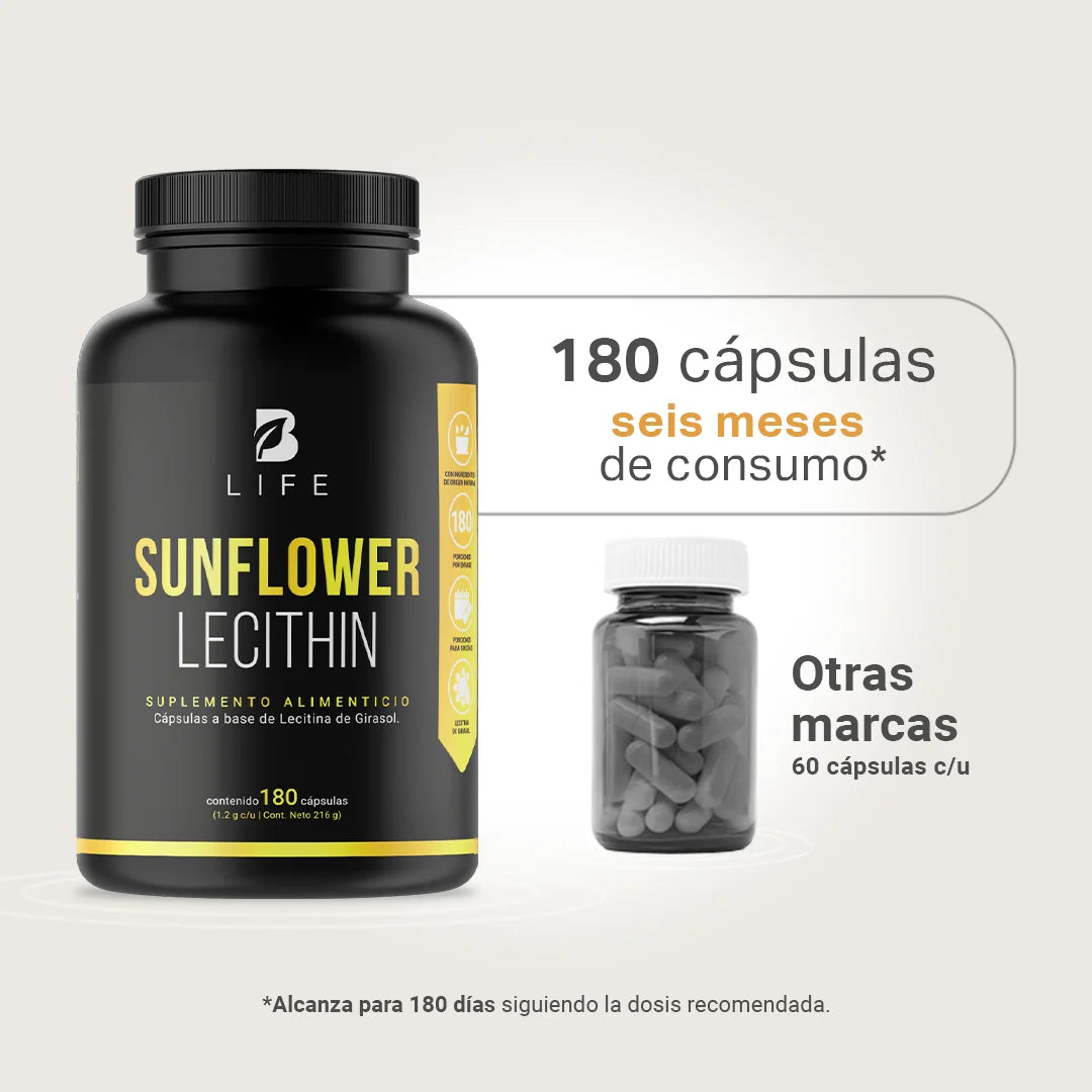 Sunflower Lecithin B Life. Suplemento de Lecitina de Girasol Natura 180 Caps