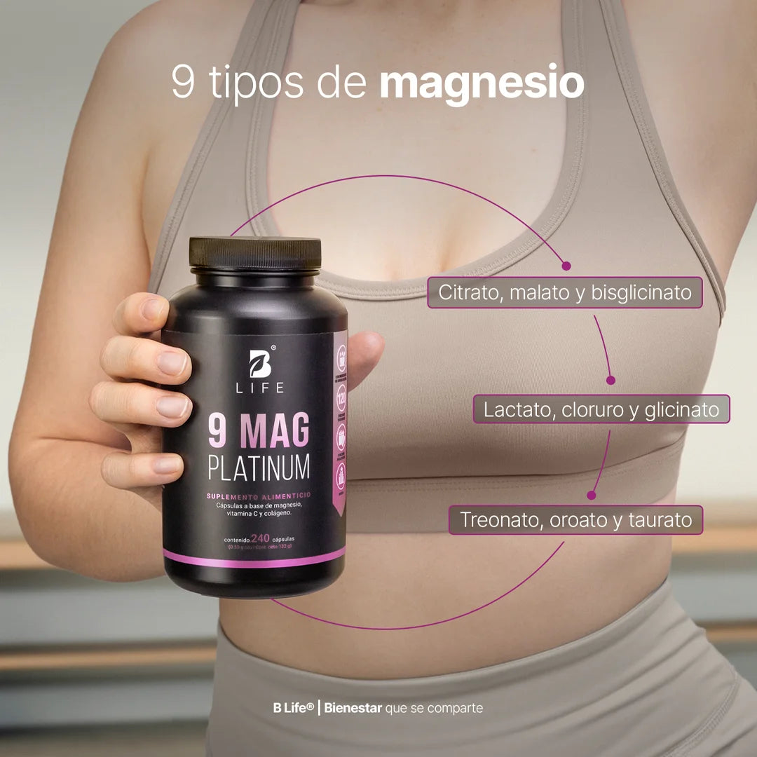9 Mag Platinum B Life. Complejo de Magnesio con Vitamina C y Colágeno