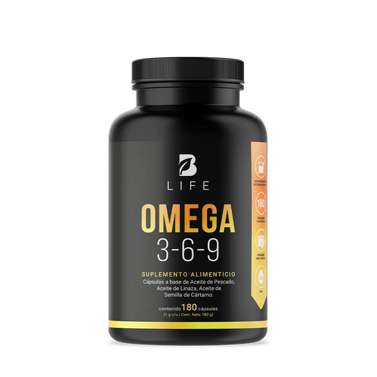 Omega 3-6-9 con Aceite de Pescado (EPA y DHA), Linaza y Cártamo | 1000 mg por Porción | B Life