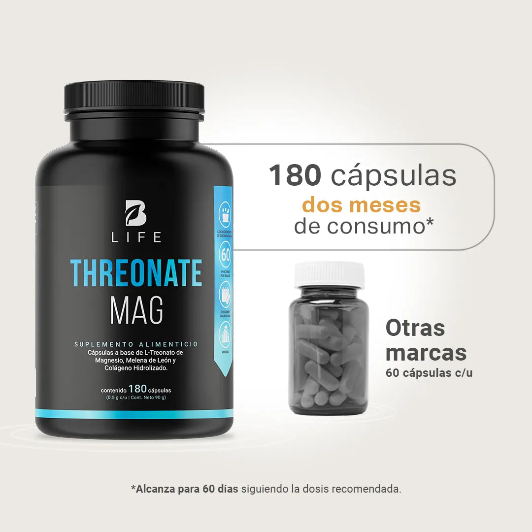 Treonato de Magnesio | con Melena de Leon y Colágeno Hidrolizado | 180 cápsulas
